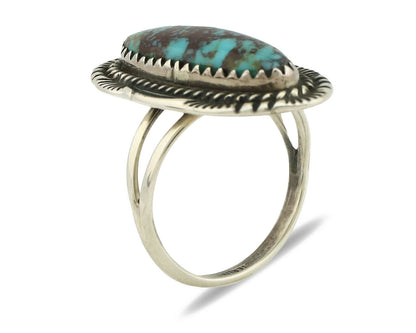 Navajo Ring .925 Silver Spiderweb Turquoise Artist Signed M C.90's