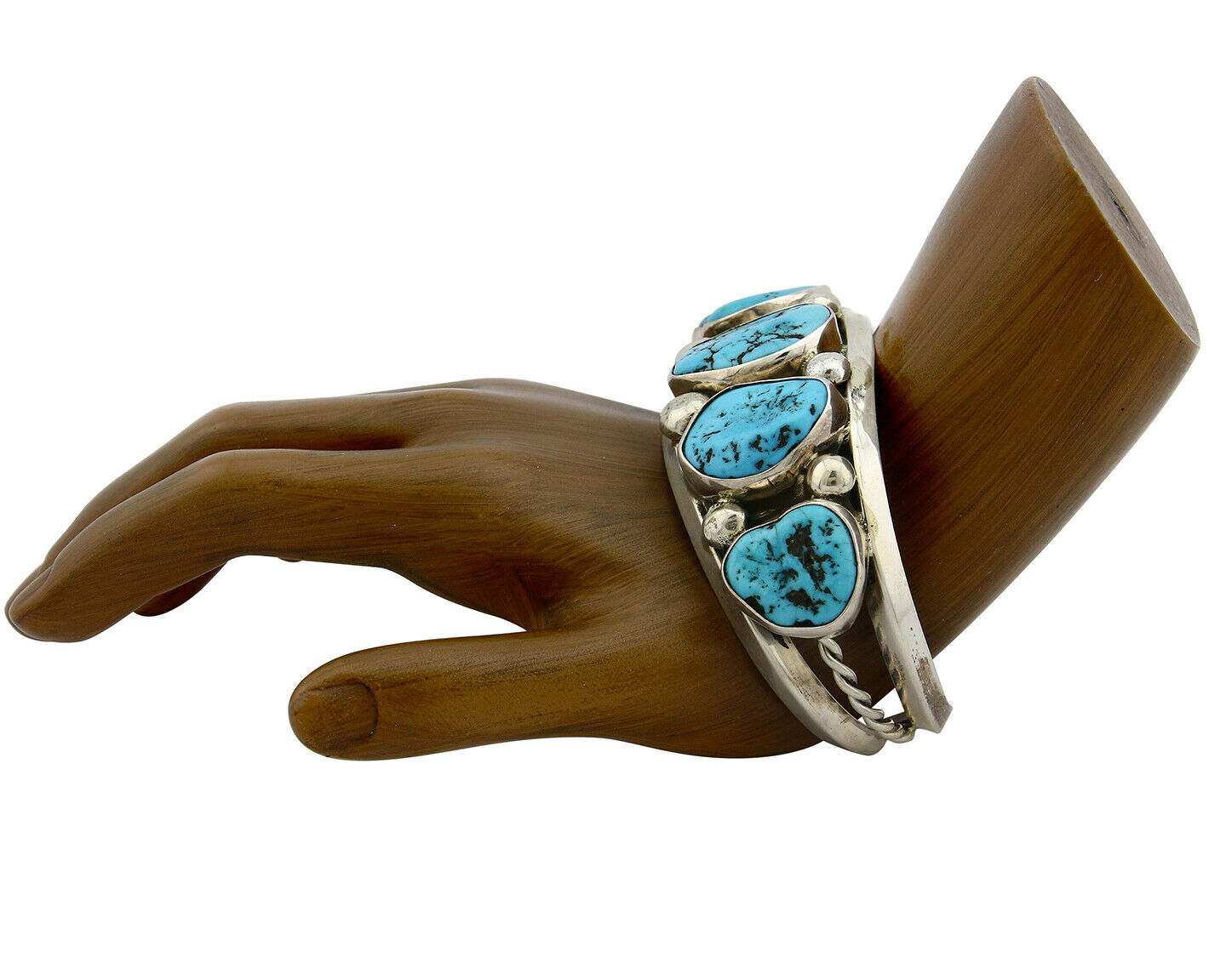 Navajo Bracelet .925 Silver Sleeping Beauty Turquoise Signed JR C.80's