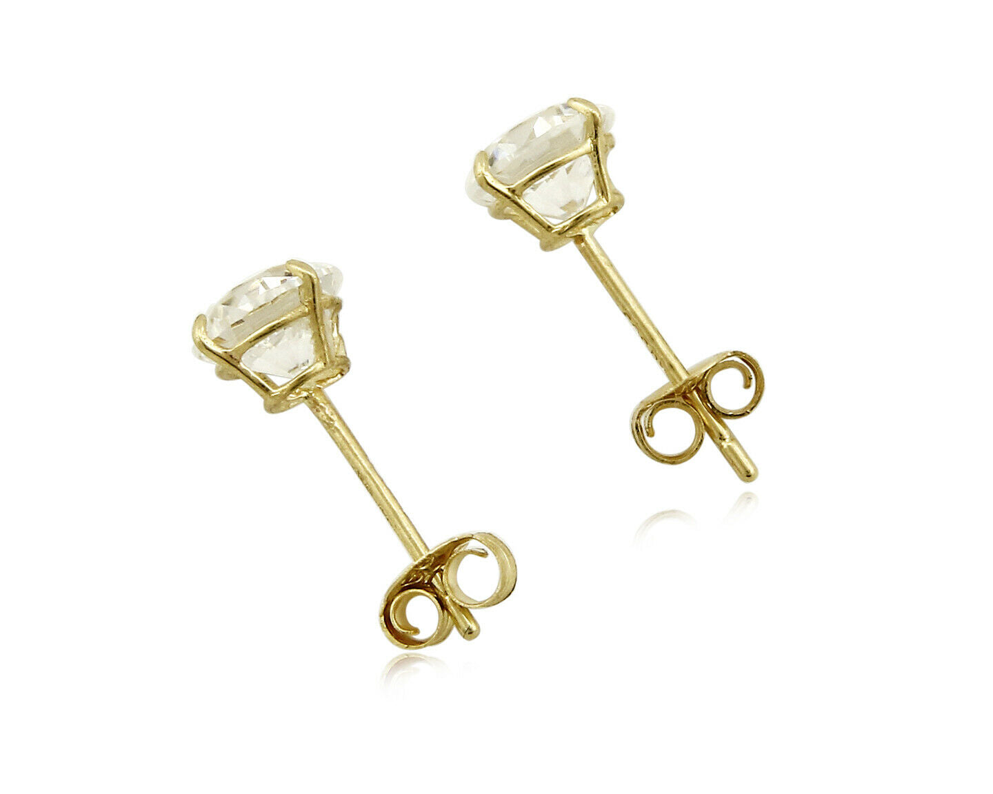 SOLID 14k Yellow Gold 5.0mm Wide Top Grade CZ Pushback Stud Earrings