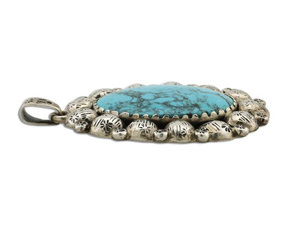 Navajo Necklace 925 Silver Blue Turquoise Artist Signed M & Cat C.80's