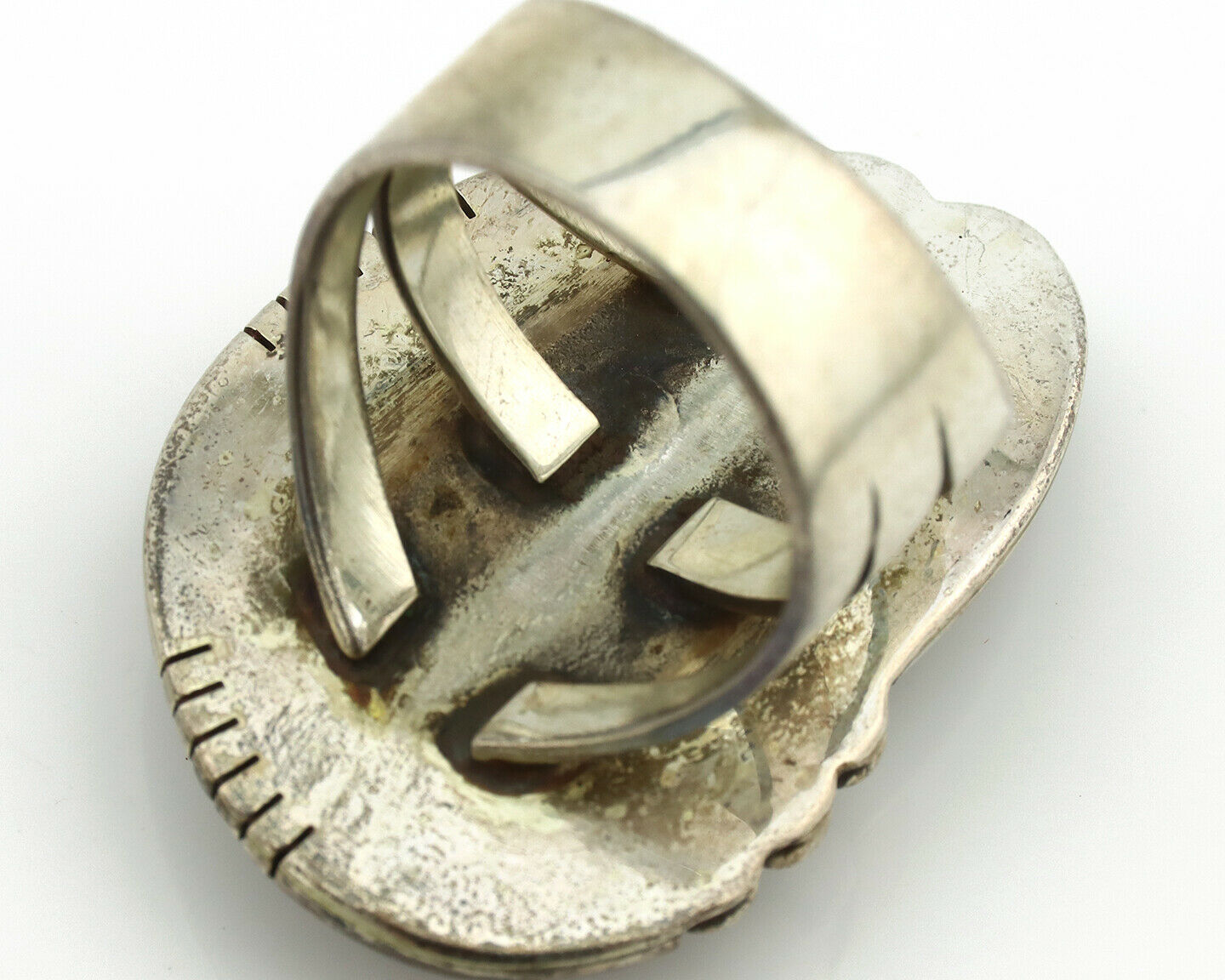 Navajo Ring .925 Silver Morenci Turquoise Artist Signed MN C.1980's
