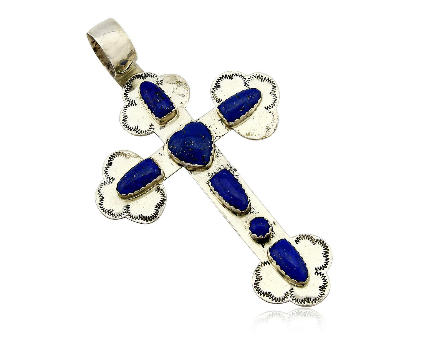 C.1980's Navajo Signed WWs & VY .925 Silver Large Lapis Cross