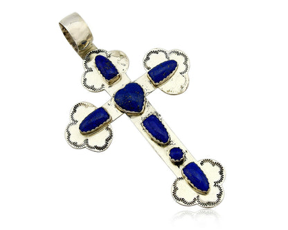 C.1980's Navajo Signed WWs & VY .925 Silver Large Lapis Cross