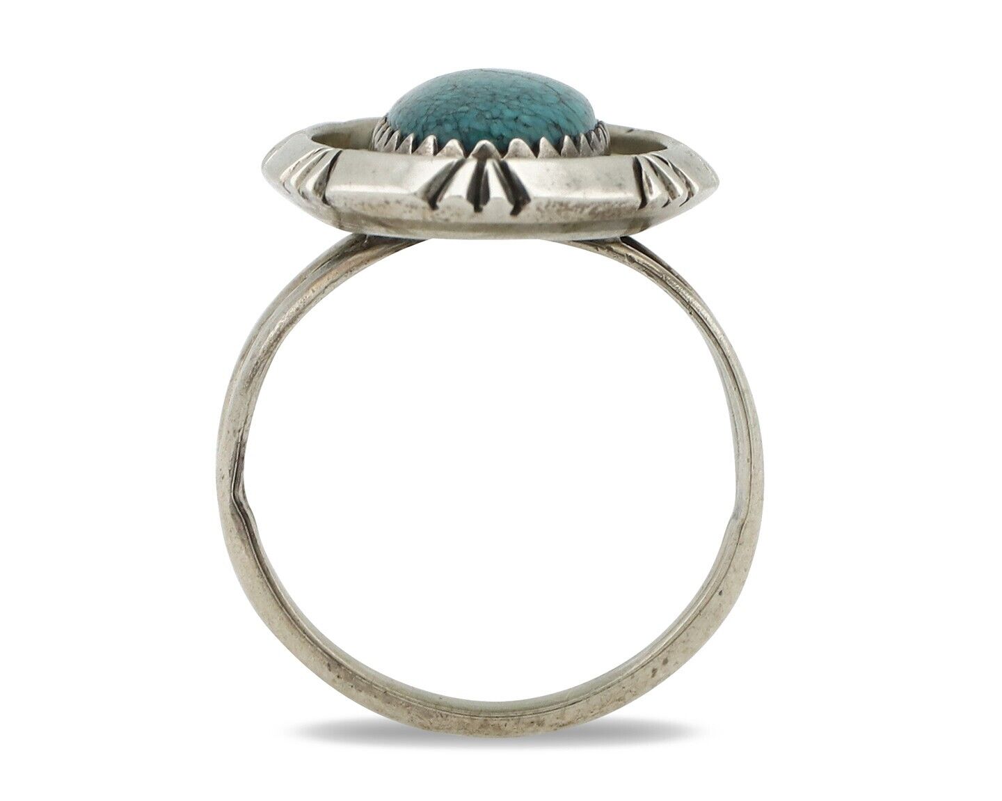 Navajo Ring 925 Silver Blue Mine 8 Turquoise Native American Artist C.80's