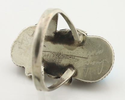 Navajo Ring 925 Silver Blue Turquiose & Coral Artist Signed Justin Morris C.80's