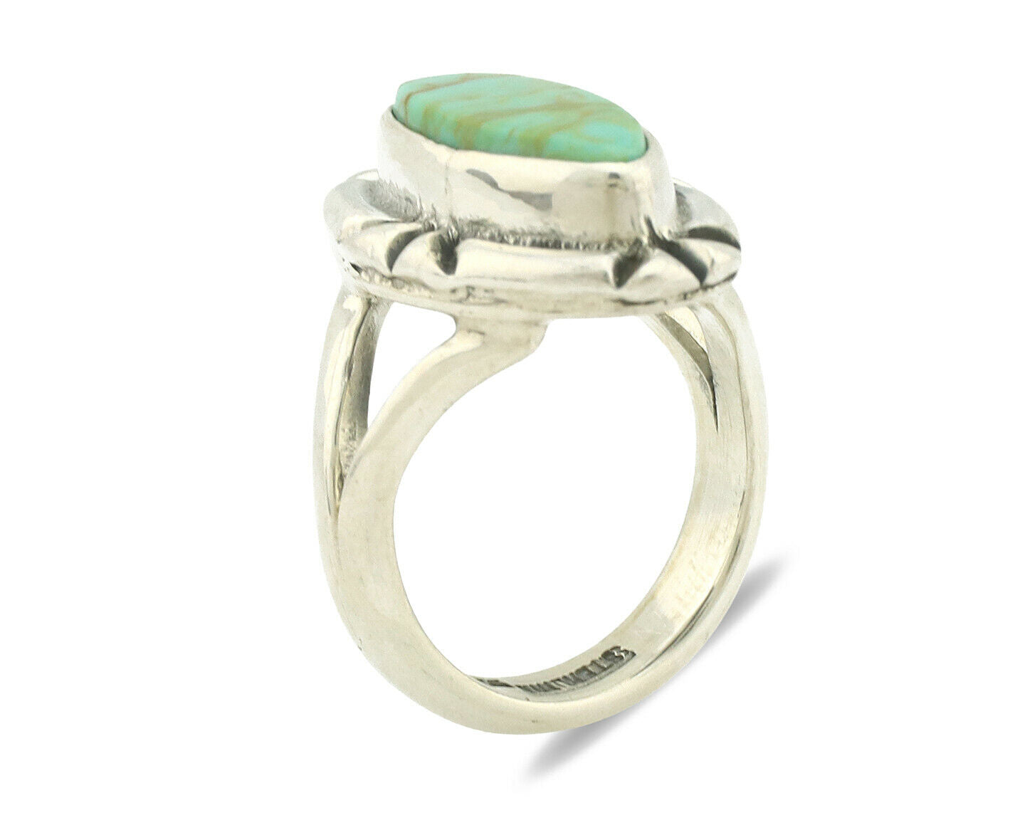 Navajo Ring .925 Silver Natural Mined Turquoise Artist Signed Gecko C.80's