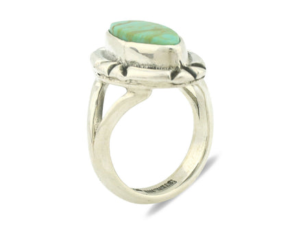Navajo Ring .925 Silver Natural Mined Turquoise Artist Signed Gecko C.80's