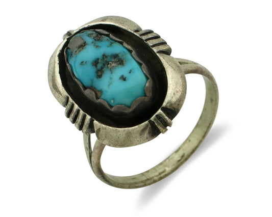 Navajo Ring .925 Silver Sleeping Beauty Turquoise Native American Artist C.80's