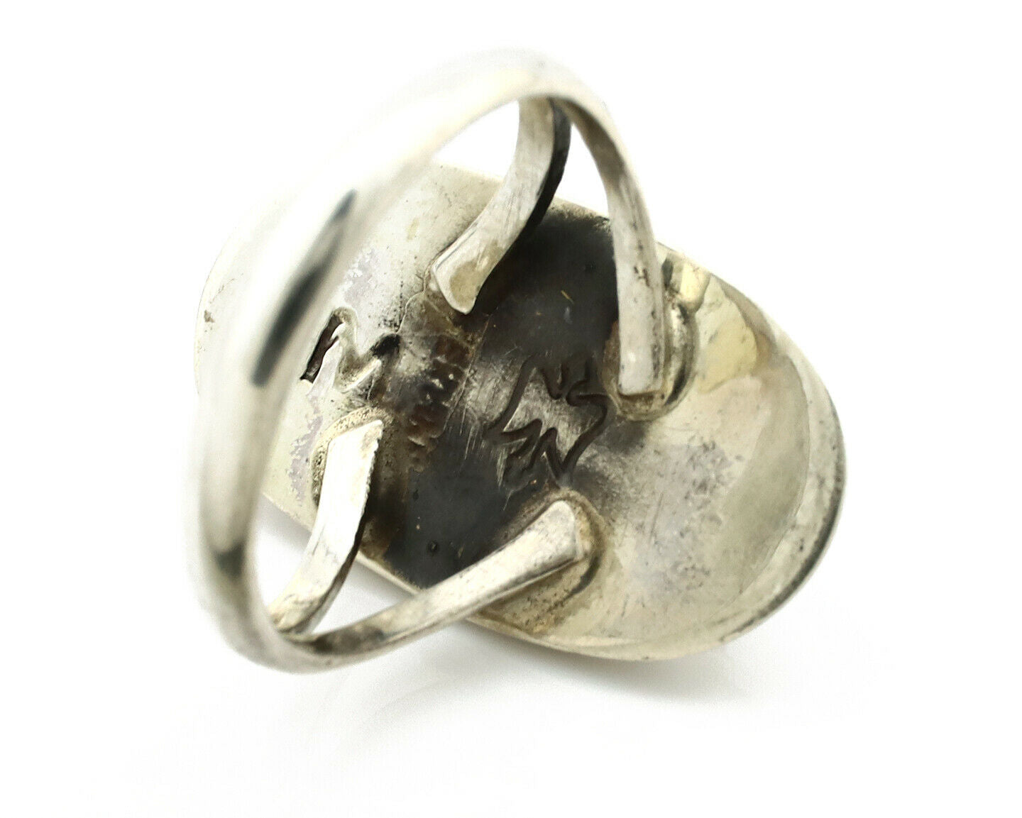 Navajo Shadow Box Ring .925 Silver Kingman Turquoise Signed M Montoya C80s