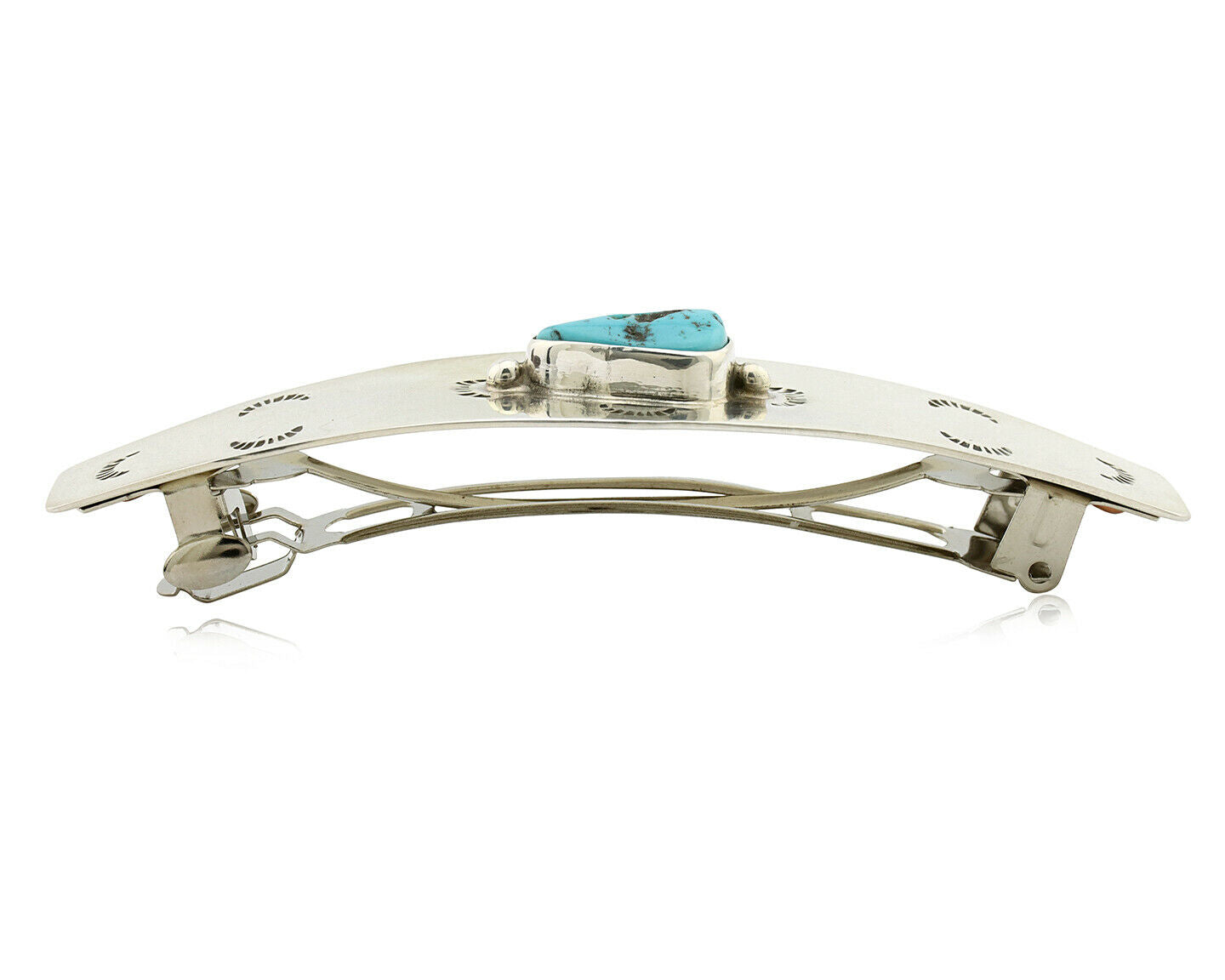 Navajo Hair Clip .925 Silver Sleeping Beauty Turquoise Barrette C.80's