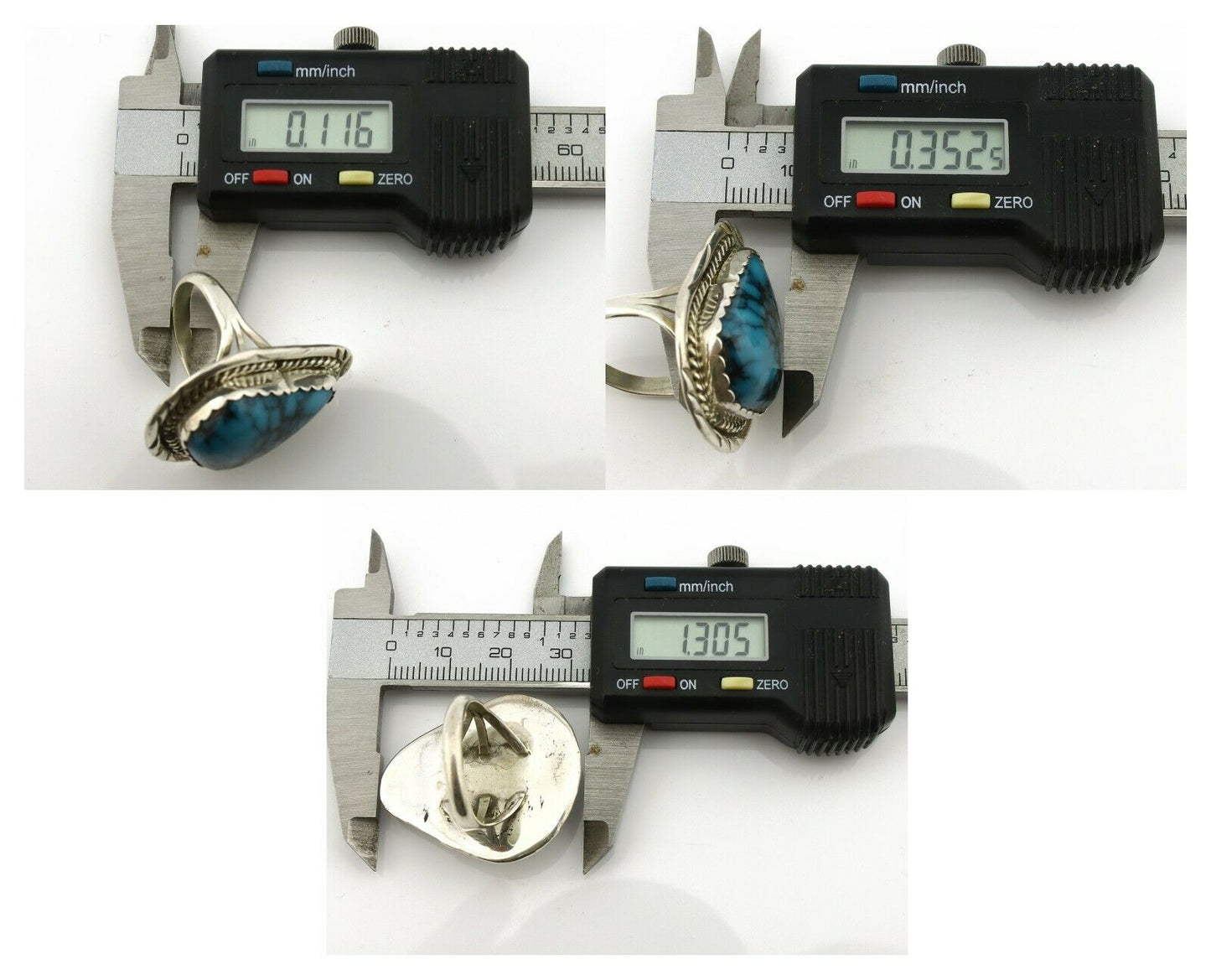 Navajo Ring .925 Silver Turquoise Mountain Artist Signed AC C.80's