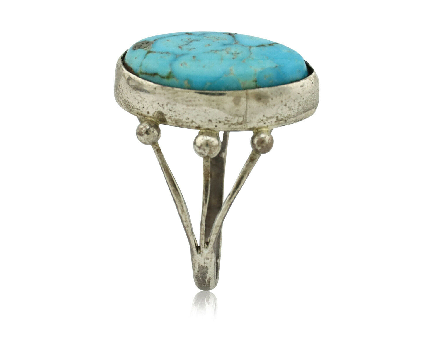 Navajo Ring .925 Silver Morenci Turquoise Artist Signed R C.80's