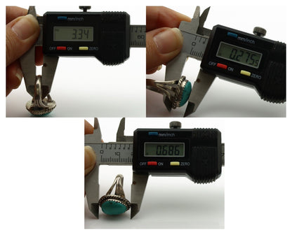 Navajo Ring .925 Silver Natural Blue Turquoise Native American Artist C.1980's