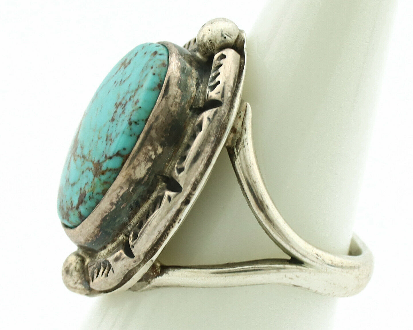 Navajo Ring .925 Silver Blue Spiderweb Turquoise Signed Gecko C.1980's