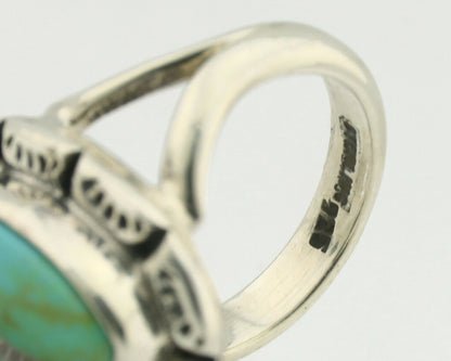 Navajo Ring .925 Silver Natural Mined Turquoise Artist Signed Gecko C.80's