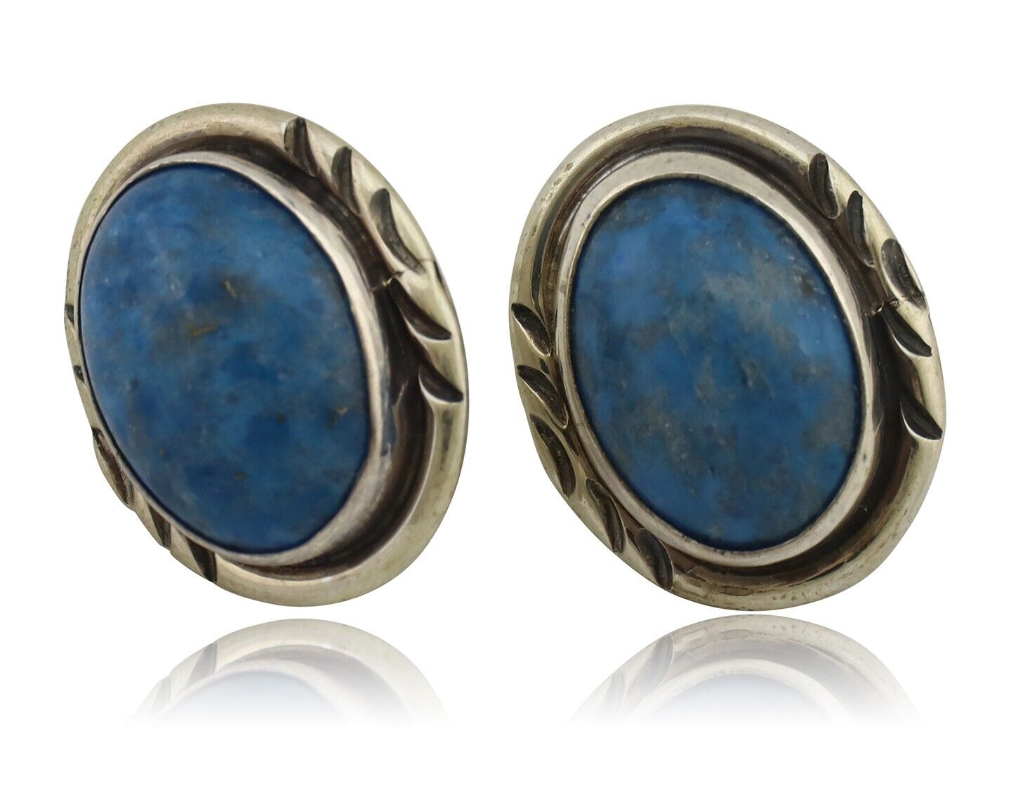 Navajo Earrings 925 Silver Natural Denim Lapis Native American Earrings C.80's
