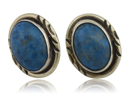 Navajo Earrings 925 Silver Natural Denim Lapis Native American Earrings C.80's