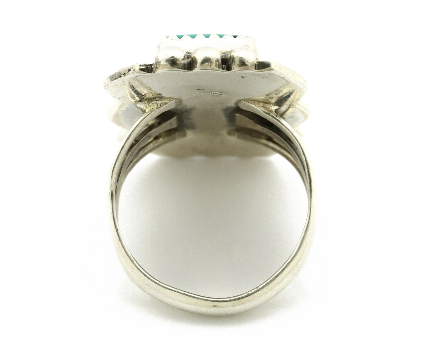 Navajo Ring .925 Silver Natural Uncolored Green Turquoise Signed Apache C.80's