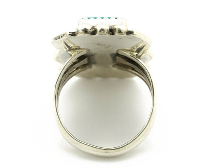 Navajo Ring .925 Silver Natural Uncolored Green Turquoise Signed Apache C.80's