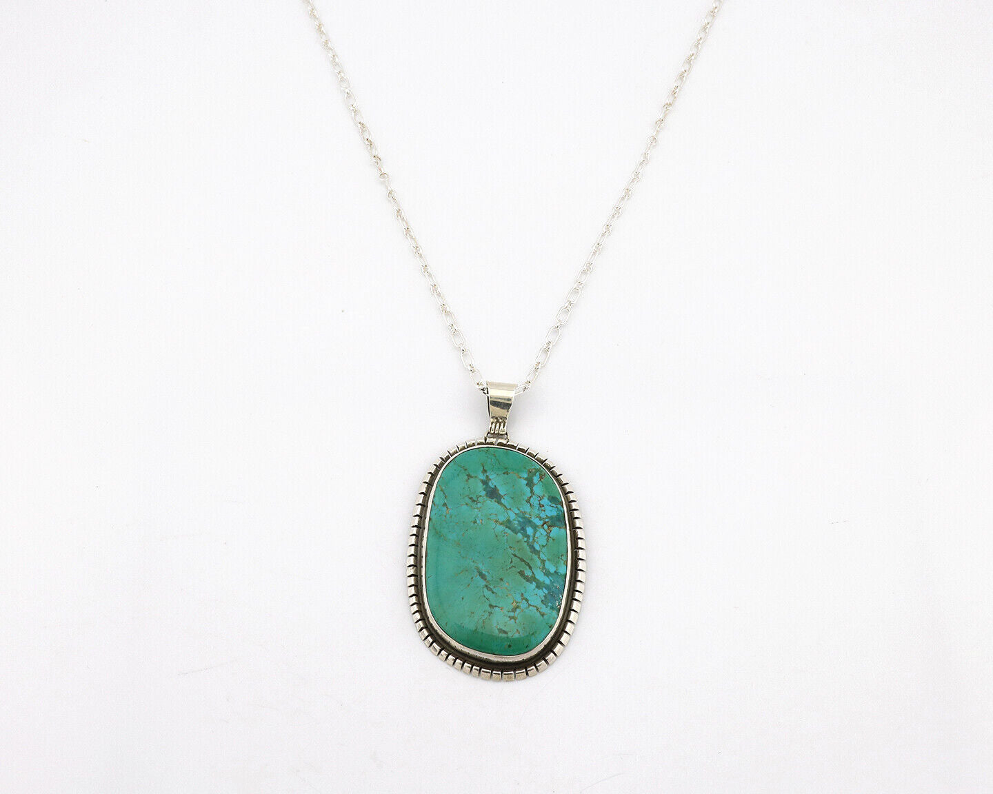 Navajo Necklace 925 Silver Natural Green Turquoise Native Artist Signed C.80's