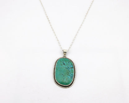 Navajo Necklace 925 Silver Natural Green Turquoise Native Artist Signed C.80's