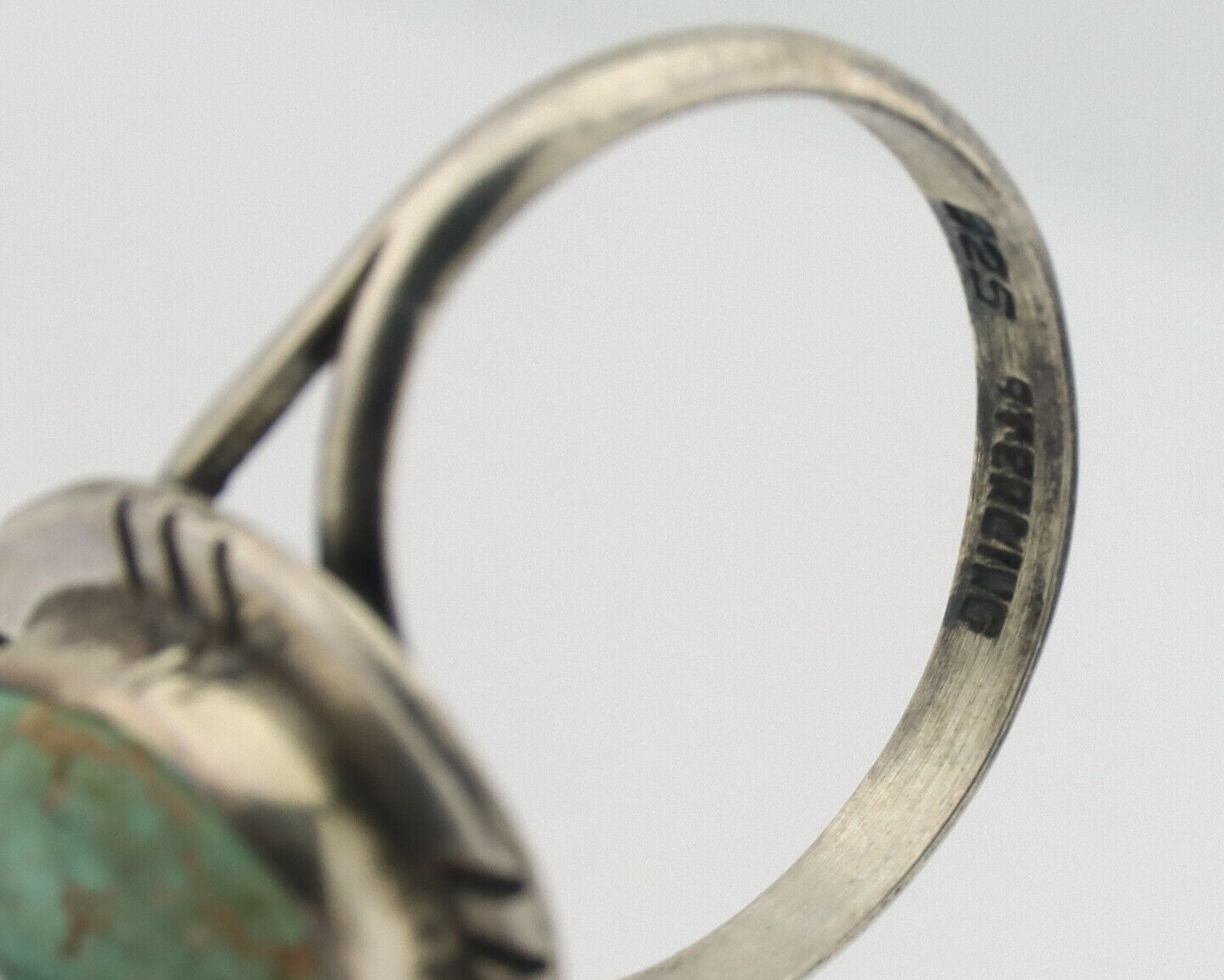 Navajo Ring .925 Silver Natural Mined Turquoise Native Artist Signed C.80's