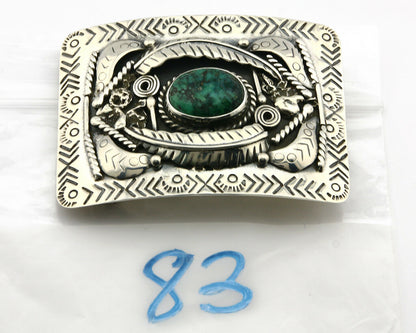 Navajo Belt Buckle .925 Silver Turquoise Mountain Artist Signed Tipi C.80's