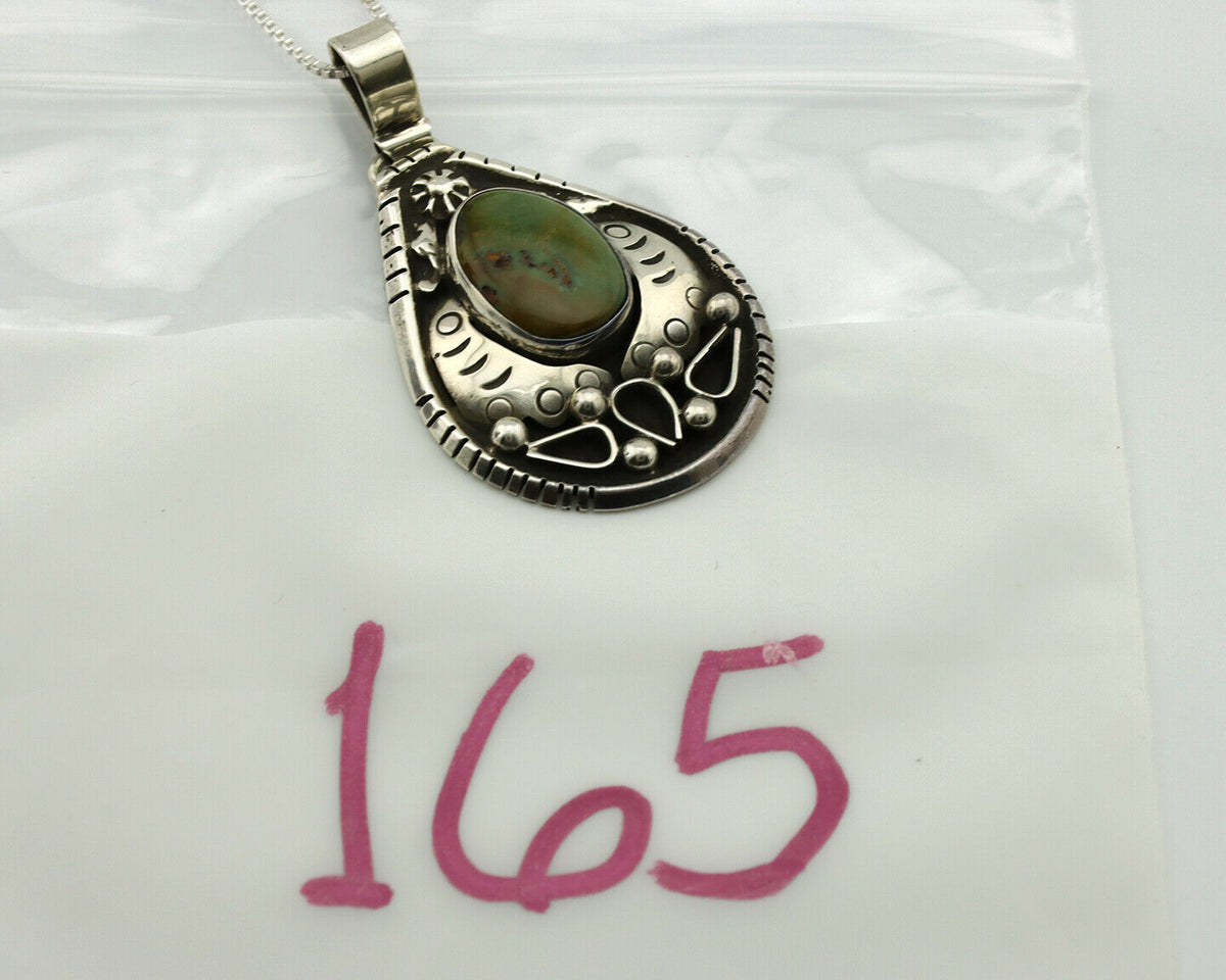 Navajo Necklace .925 Silver Manassas Turquoise Signed Tepee C.1980's