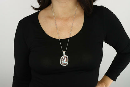 Navajo Necklace .925 Silver Painted House Turquoise Signed Sun C.1980's