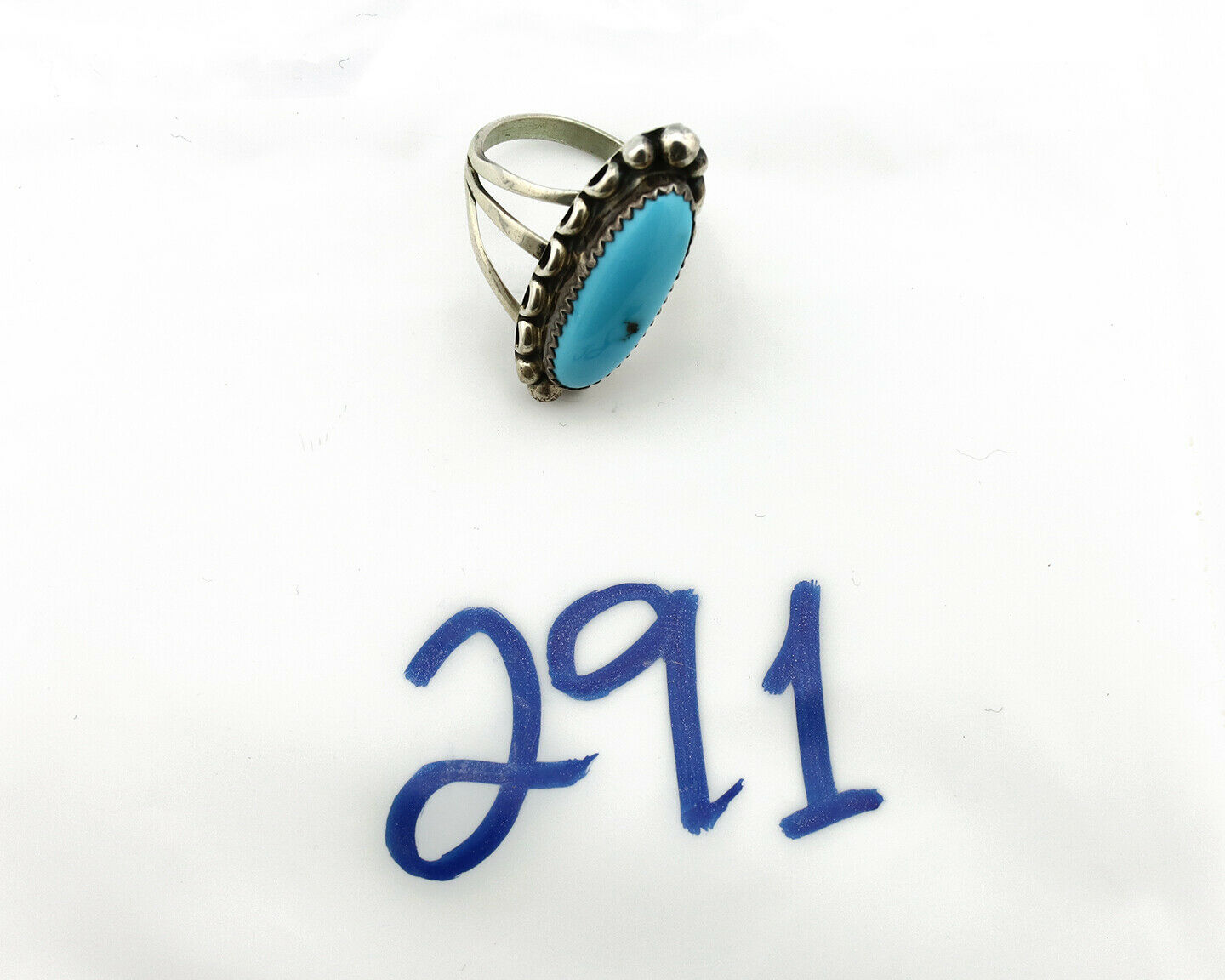 Navajo Ring .925 Silver Natural Blue Turquoise Artist Signed SC C.80's