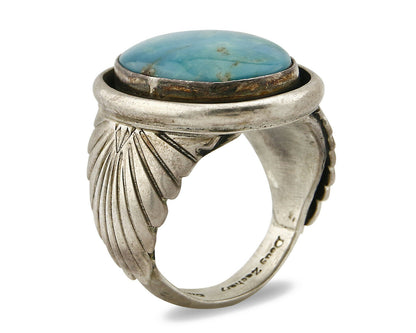 Navajo Kingman Turquoise Ring .925 Silver Artist Signed Doug Zachary C.80's