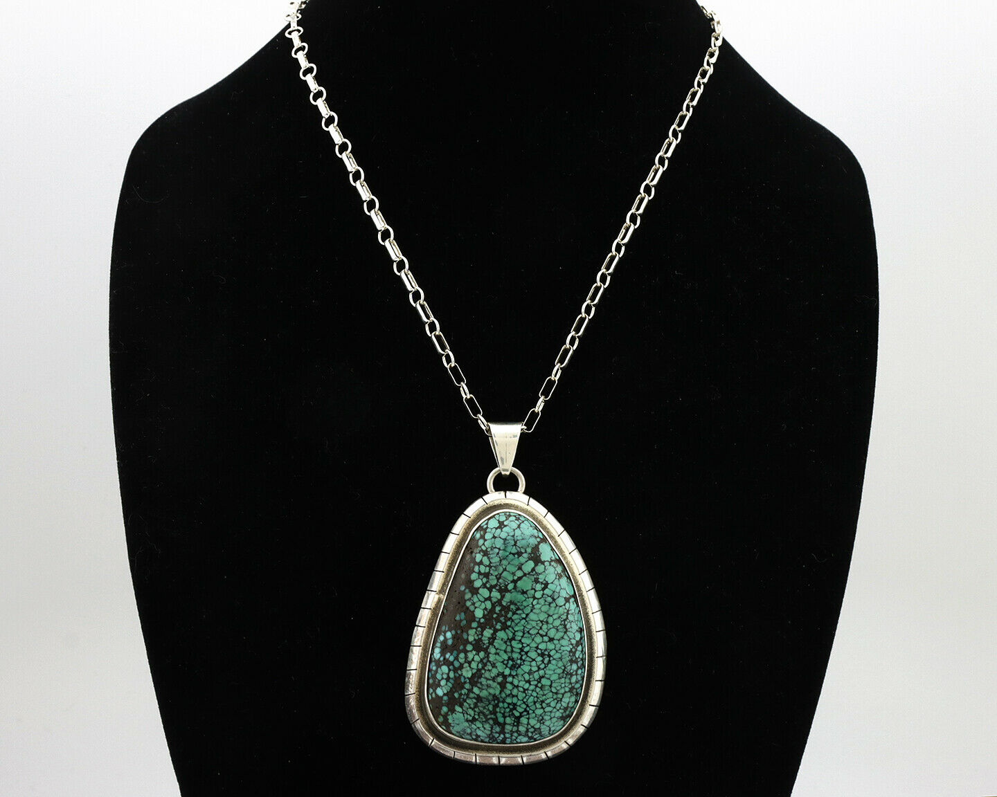 Navajo Necklace .925 Silver Spiderweb Turquoise Artist Native American C.80's
