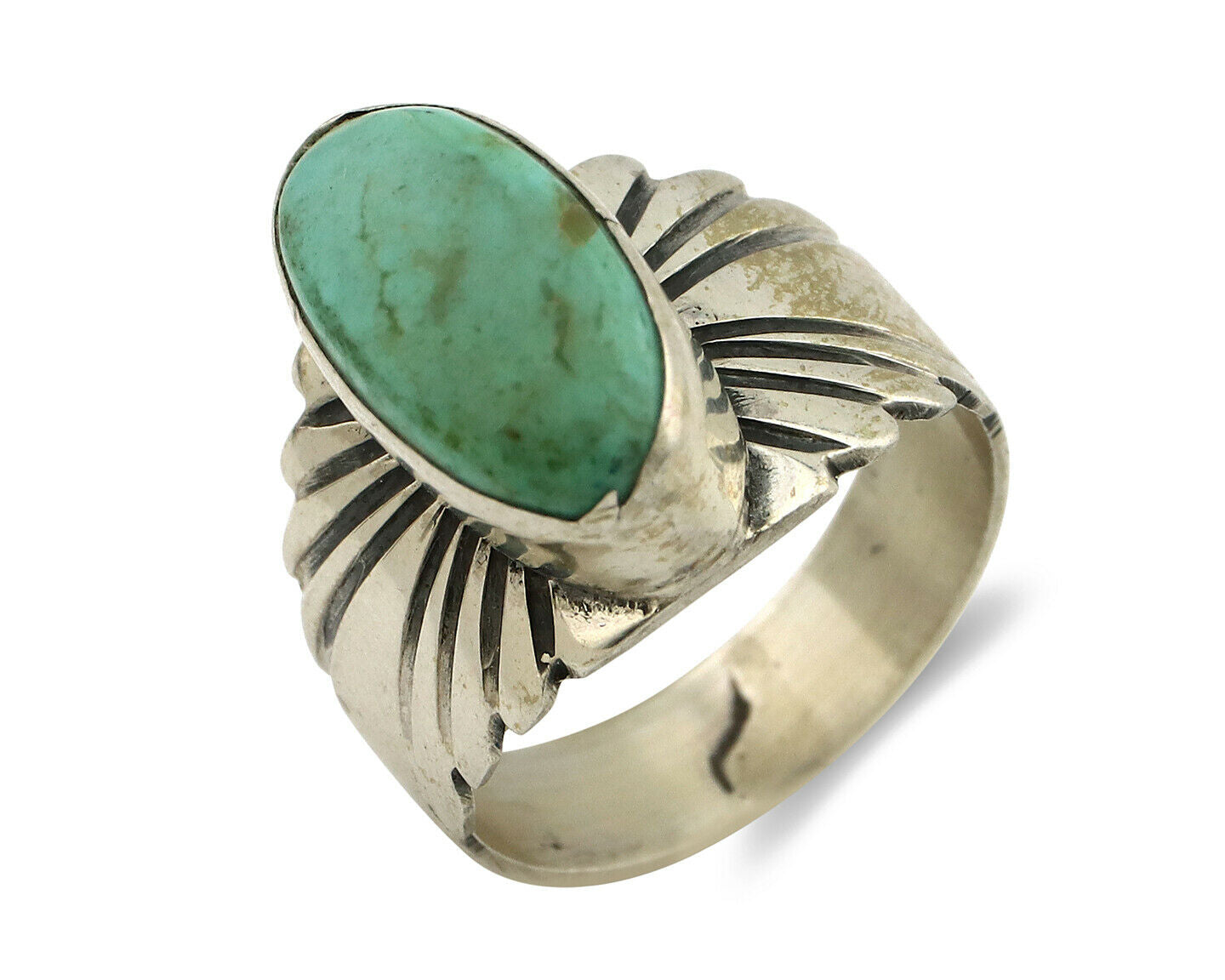 Navajo Ring .925 Silver Kingman Turquoise Artist Signed Apache C.80's