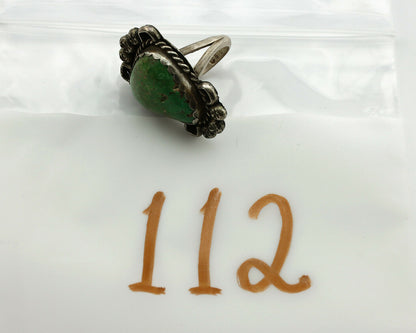 Navajo Ring .925 Silver Green Spiderweb Turquoise Native Artist C.1980's