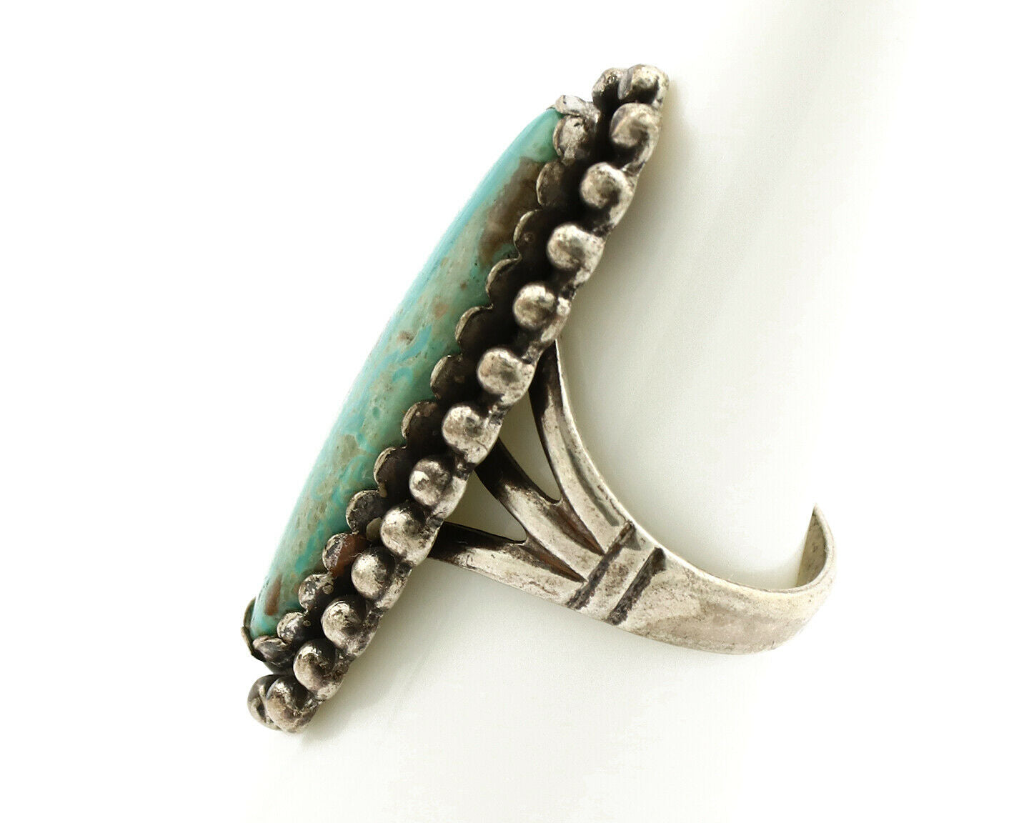 Navajo Ring .925 Silver Kingman Turquoise Signed Artist Sunbell C.80's