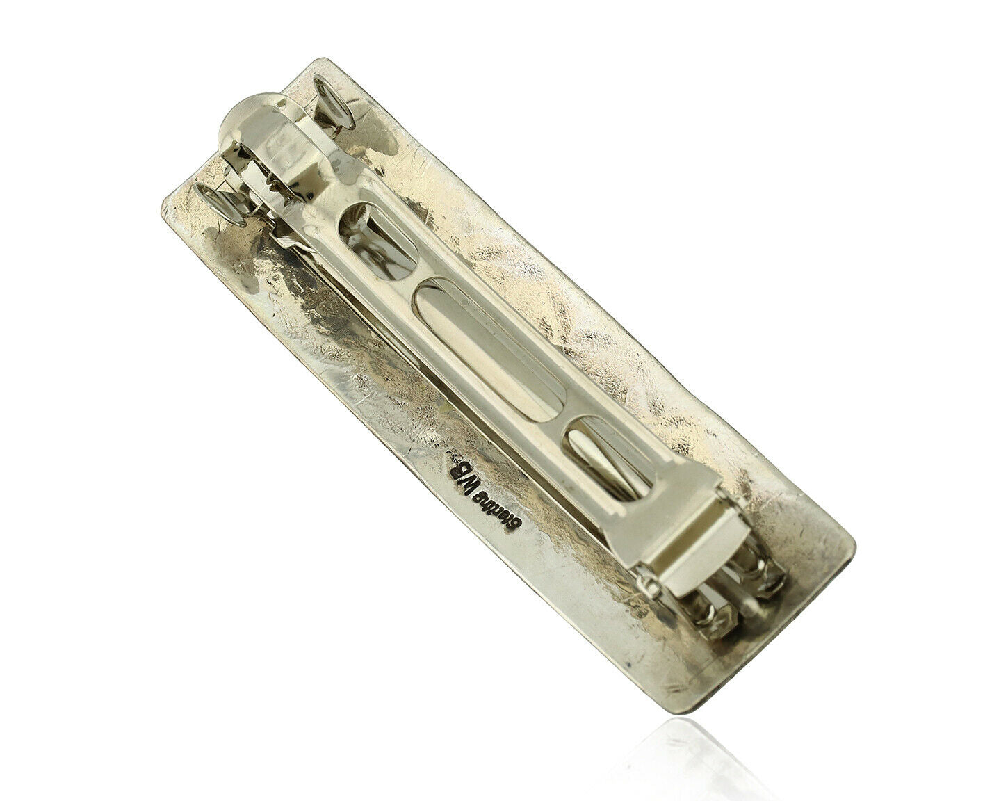 Women's Navajo Hair Clip .925 Silver Inlaid Red Coral Artist Signed WB C.80's