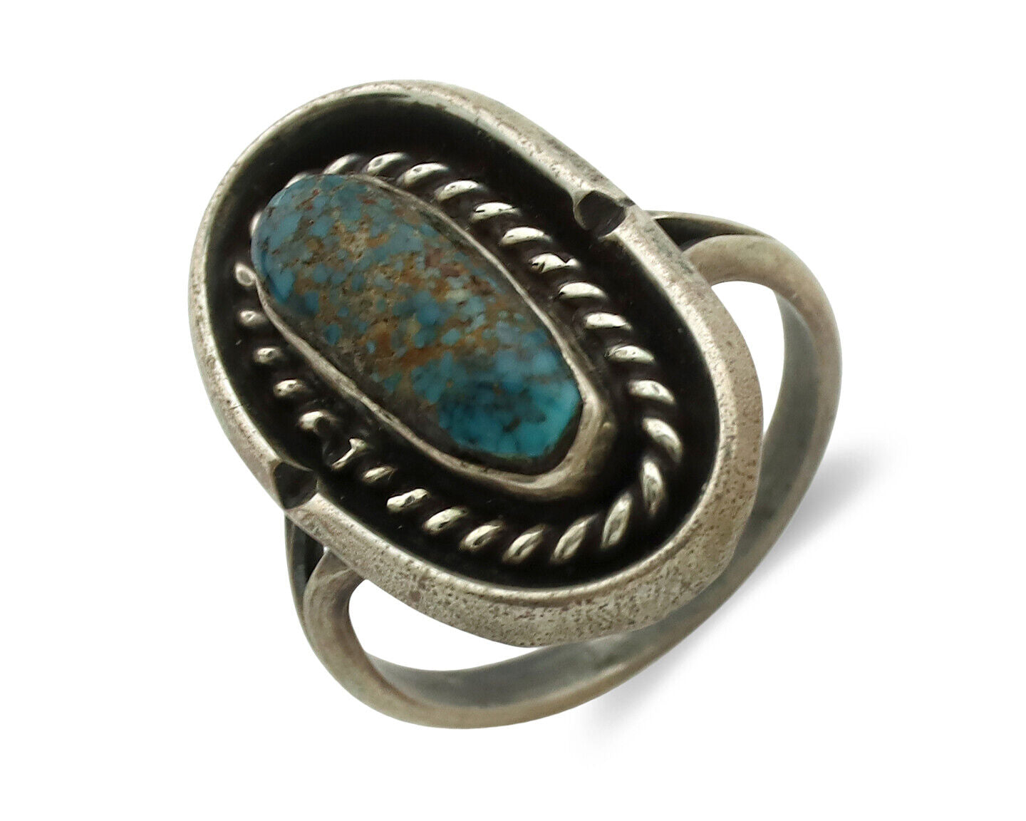 Navajo Ring .925 Silver Spiderweb Turquoise Native Artist C.80's