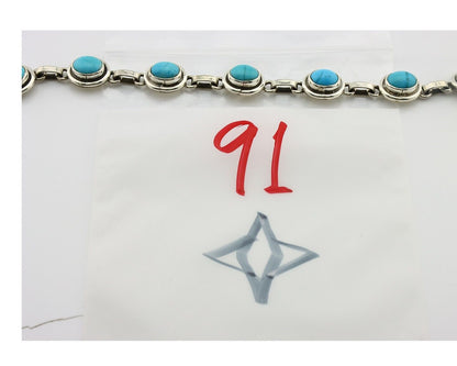 Navajo Link Bracelet .925 Silver Blue Turquoise Native American Artist C.80's