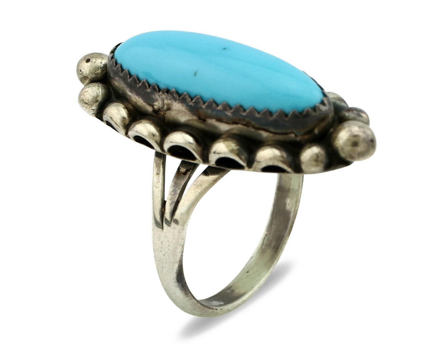 Navajo Ring .925 Silver Natural Blue Turquoise Artist Signed SC C.80's