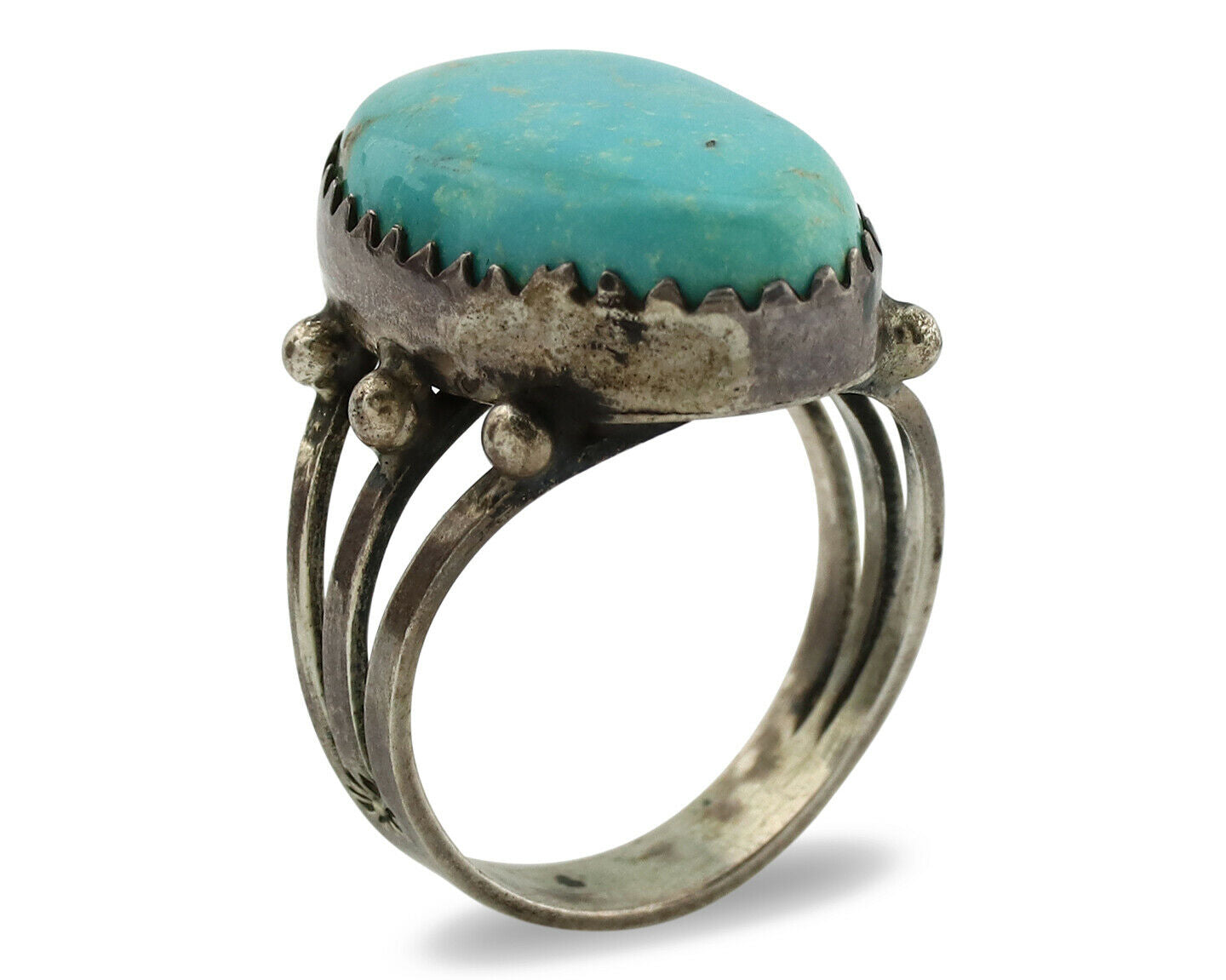 Navajo Ring .925 Silver Blue Turquoise Native American Artist C.1980's