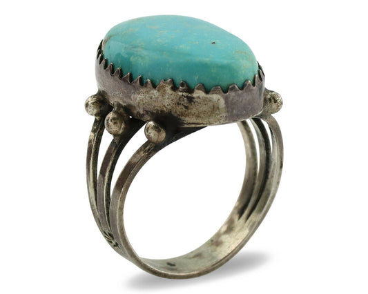 Navajo Ring .925 Silver Blue Turquoise Native American Artist C.1980's