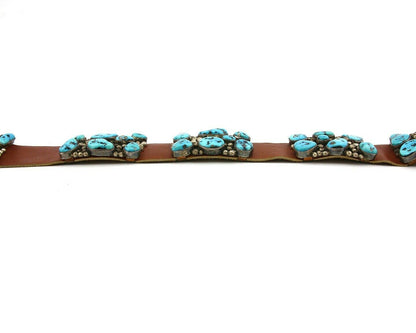Navajo Concho Belt .925 Silver Morenci Turquoise Signed J. Sandoval C.80's