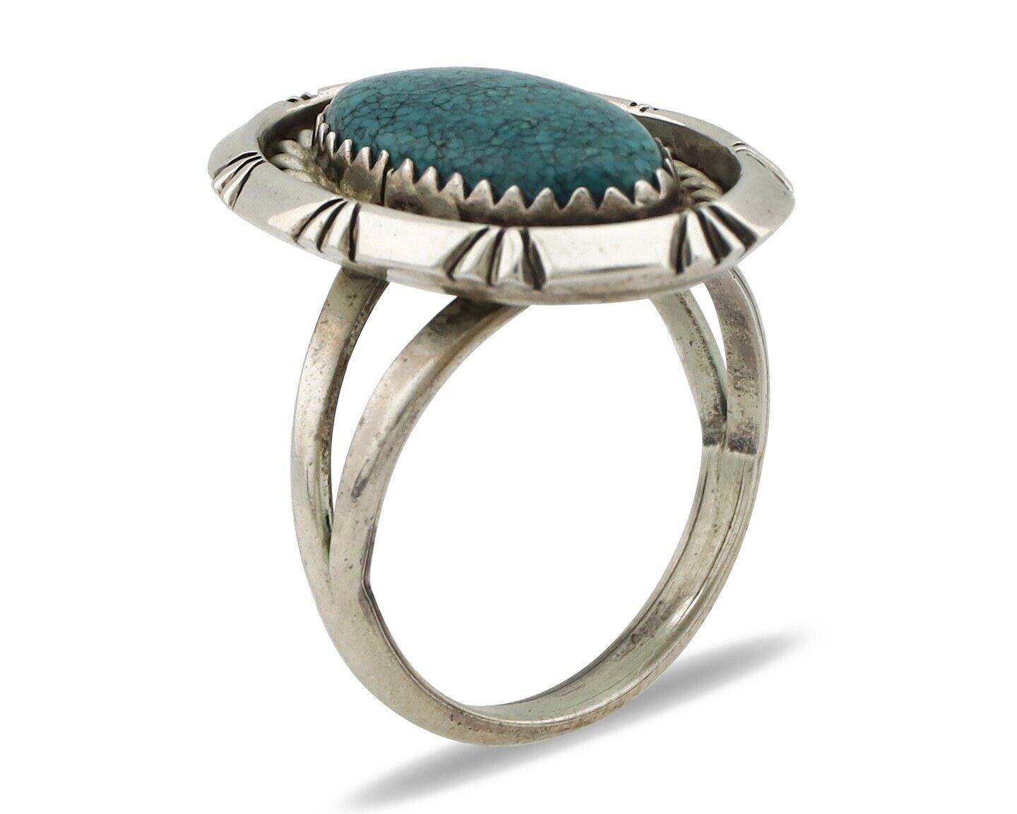 Navajo Ring 925 Silver Blue Mine 8 Turquoise Native American Artist C.80's