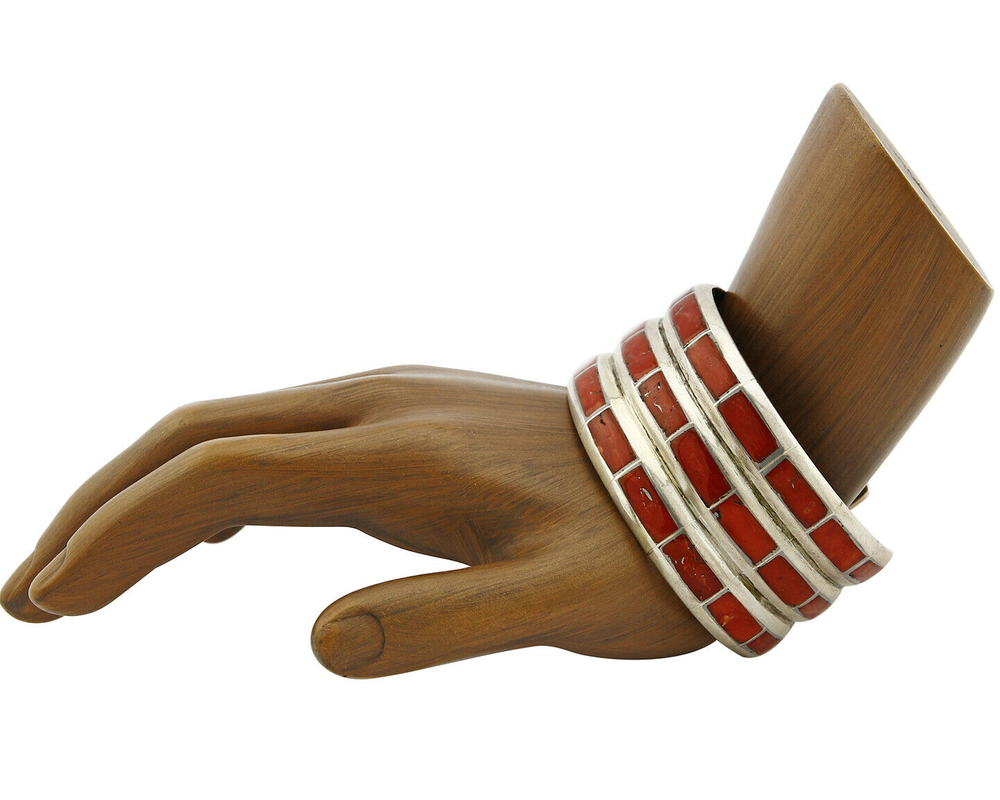 Women's Zuni Bracelet Inlaid Coral .925 Silver 3 Row Natural Mined C.80's