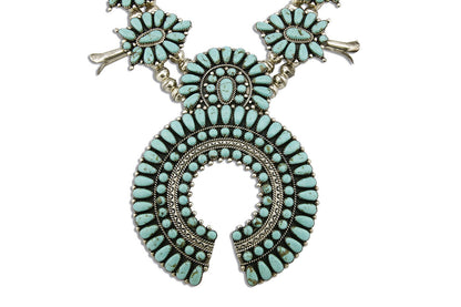 Huge Navajo Squash Necklace .925 Silver Blue Turquoise Artist F.M. Begay