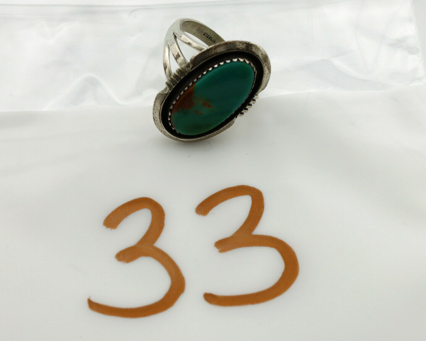 Navajo Ring .925 Silver Royston Turquoise Native American Artist C.1980's