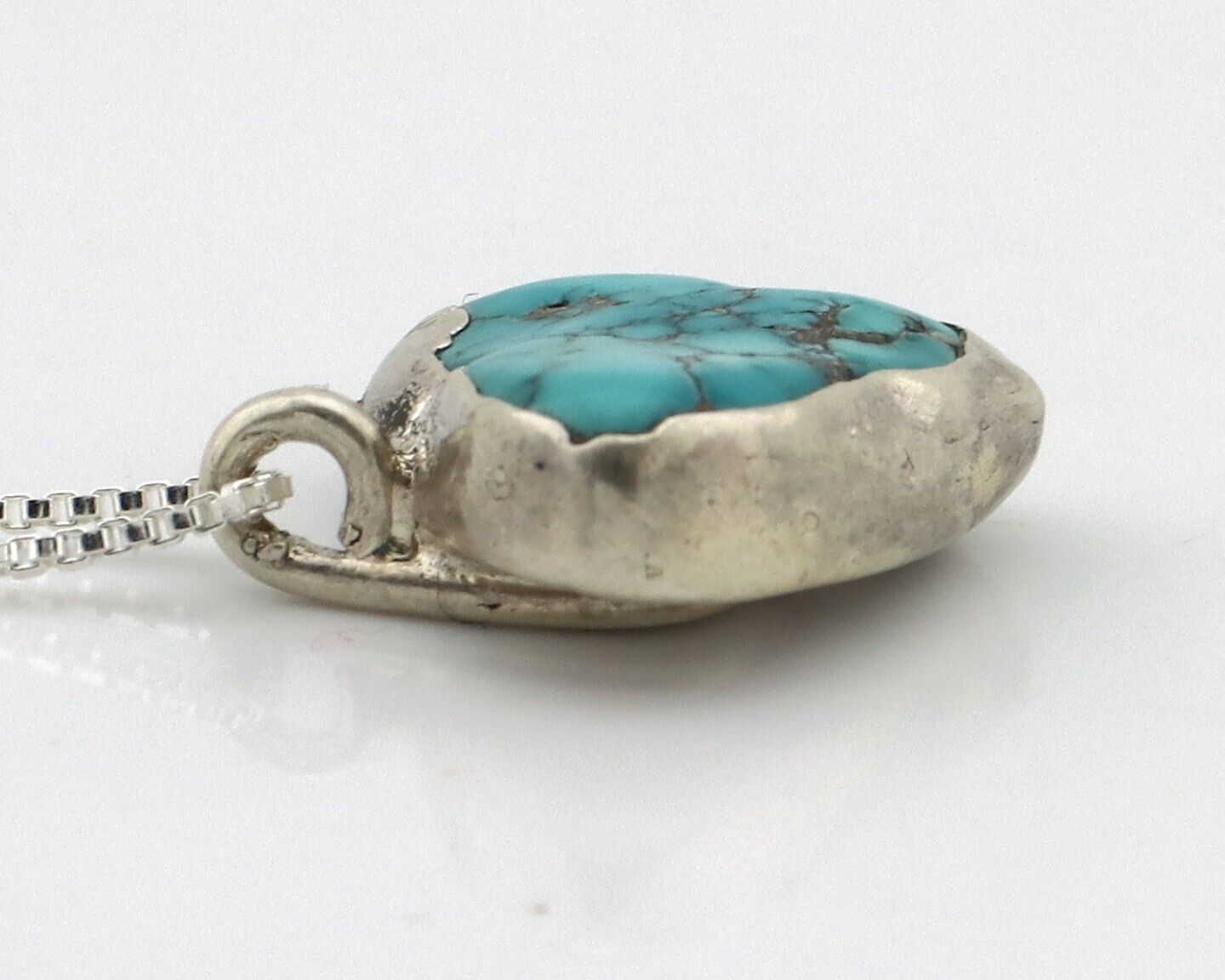 Navajo Handmade Necklace 925 Silver Blue Morenci Turquoise Native Artist C.80's