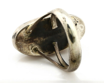 Navajo Ring .925 Silver Spiderweb Turquoise Native American Artist C80s