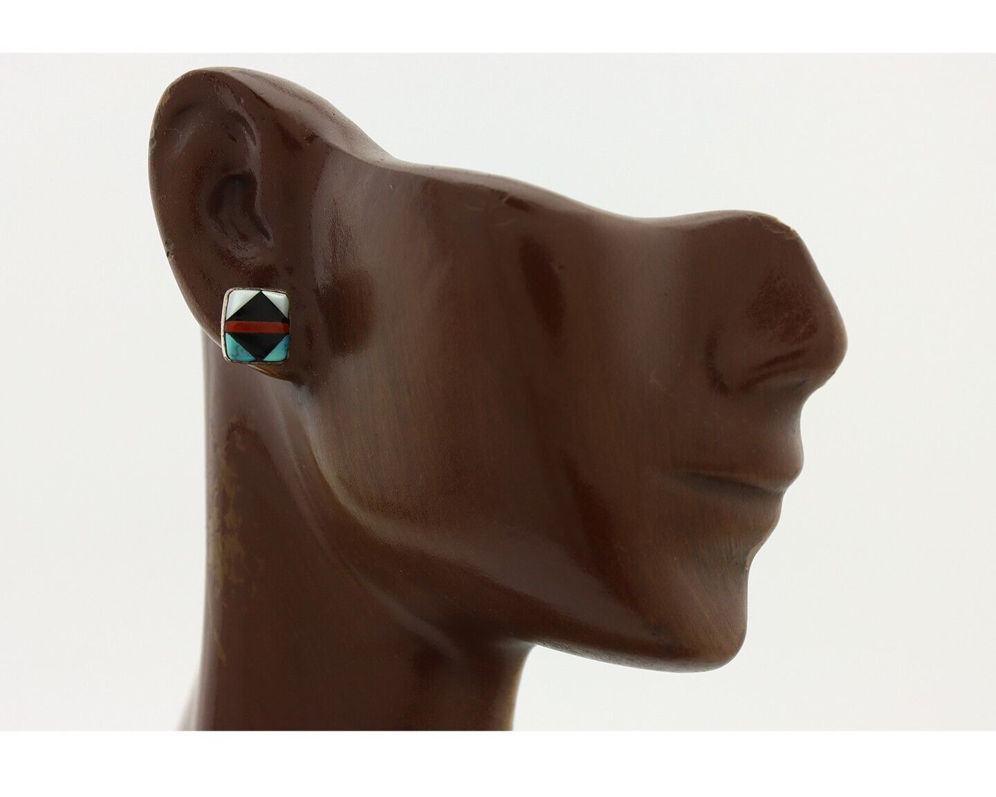 Zuni Earrings 925 Silver Natural Gemstones & Turquoise Native Artist C.80's