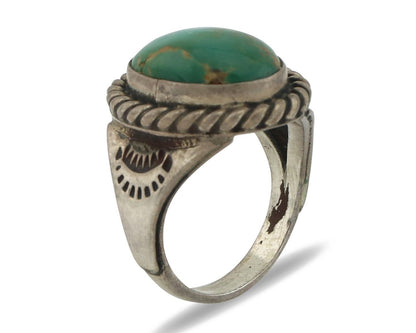 Navajo Ring .925 Silver Blue Gem Turquoise Native American Signed C.80's